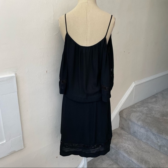 Parker Black Silk Cold Shoulder Flutter Sleeve Dress EUC Size Small - Picture 3 of 9